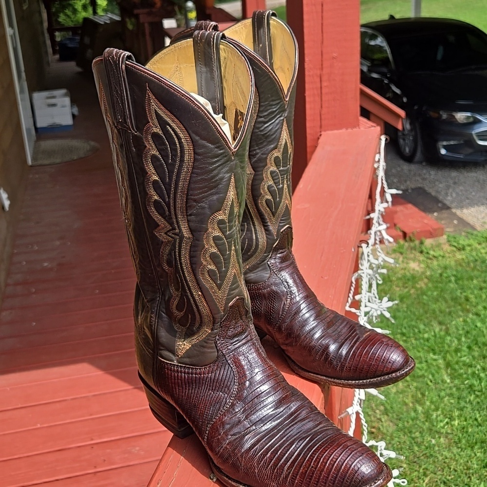 Tony Lama Cognac Lizard Western Boots Cowgirl Cowboy 8.5D - Picture 4 of 11
